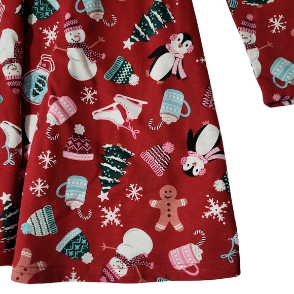 New Childrens Place Girls 5 6 Christmas Holiday Skater Dress Snowman Penguin Nwt - Picture 2 of 5